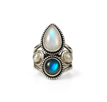 Cargar imagen en el visor de la galería, Anillo HECHIZO Piedra luna y Labradorita
